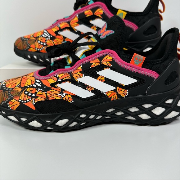 WEB BOOST DAY OF THE DEAD MENS RUNNING SHOE PRIMEKNIT MONARCH BUTTERFLIES ORANGE - Picture 7 of 10
